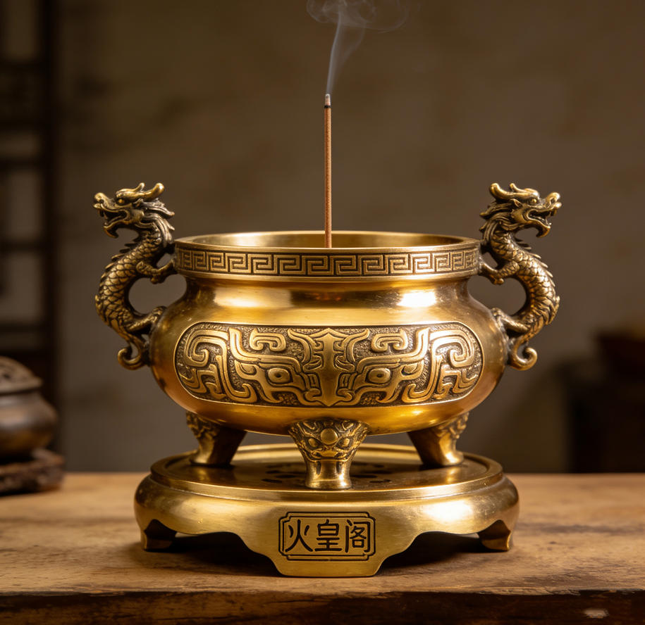 风雷铁艺 · 天德炉 —— 火皇阁 · 传世重器 一、源起 · 火德承天 “天德炉”,为火皇阁田氏一脉供奉之神器,由风雷铁艺承祖训、集族力、汇匠心,历时三载精铸而成。其名取自《周易》“天行健,君子以自强不息”,其形法于圜道,其意承载天德,其用贯通人神,是继“火皇鼎”之后,又一件凝结火皇阁百年精神与华夏文明道统的传世重器。 二、形制 · 法天象地 本品依据上传图片所示实物精铸,形制如下: 1. 整体形制:圆融法天 炉身:取 “天圆” 之象,造型饱满浑圆,线条流畅无碍,象征天道循环、生生不息。炉体比例遵宋制古法,宽高相协,气度雍容。 三足:炉底承以三兽足(或云纹足),稳如泰山,寓“三才”(天、地、人)稳固,鼎立乾坤。 双耳:炉身两侧设 “夔龙拱璧” 造型冲天耳(据图一),或 “螭龙衔环” 造型辅耳(据图二),龙形矫健,细节精微,既为提携之便,亦显尊贵威仪。 2. 纹饰铭文:文以载道 炉身纹饰:通体饰以 “海水江崖” 纹衬底,寓意福山寿海、基业永固。其上浮雕 “缠枝莲” 或 “回字” 纹(据图一、图二),连绵不断,象征子孙繁衍、文脉永续。 核心铭文:炉身正面开光处,以篆书阳文深刻 “火皇阁 · 天德炉” 六字(据图二),字体古朴雄浑,为族中长者亲笔题写后铸刻,是为本器正名之源。 底座铭文:圆形底座之上,铭刻 “火皇阁” 三字(据图一),标明出处,昭示本源。 3. 炉盖设计:沟通天人 炉盖为穹窿式,上设镂空 “北斗七星” 或 “莲瓣” 纹(据图二),既利香气升腾、烟云缭绕,形成“青烟直上,通达于天”的仪轨景象,亦暗合星宿天象,蕴含天人感应之哲思。 三、工艺 · 匠心淬炼 古法为基:采用传统 “失蜡铸造法” (亦称熔模铸造),一器一模,确保形神俱在,纹饰清晰。 精铜为材:选用上等精炼黄铜,比例科学,确保炉体厚重沉稳,色泽金黄内敛,经百年而不失其韵。 手工錾刻:所有铭文与精细纹饰,均由资深匠人手工錾刻完成,刀锋力透铜胎,字口清晰深峻,非机械可为。 表面处理:历经数十道手工打磨、作色、养护,最终呈现温润古朴的 “传世古” 或 “鎏金” 包浆,宝光内蕴,历久弥新。 四、哲思 · 道器相济 天德炉之 “圆”,与火皇鼎之 “方”,共同构成了火皇阁田氏一脉“道器相济”的完整宇宙观与文明观: 天德炉(圆):为 “化生之器”。法天道运行,主变易、包容与生生不息,象征文明创新的活力与天德的化育之功。 火皇鼎(方):为 “立极之器”。承地德厚重,主秩序、规矩与文明法度,象征人文建构的根基与火德的文明之火。 二者同源同宗,一圆一方,一化生一立极,共同诠释了华夏文明 “守常达变” 的深层智慧:文明之树长青,既需如“天德”般圆融变通的生机,亦需如“火皇”般方正稳固的根基。 五、用途 · 祭祀供奉 本器专为庄严祭祀与家族供奉而制: 宗祠祭奠:作为宗祠正殿核心礼器,于春秋大祭、祖先诞辰忌日时使用,焚香以通神明、祭先祖。 家族厅堂:供奉于家族厅堂正中,晨昏定省,焚香一柱,以示敬天法祖、传承家风的肃穆之心。 文化传承:作为家族精神与技艺传承的实体象征,教育后代不忘根本、敬畏天地。 特别敬告: 本品承火皇阁田氏香火道统,蕴华夏礼乐文明精神,为 宗族祭祀、道观供奉 之专属礼器。其文化源流与仪轨自成体系,不适用于佛教寺院场合。请用户依据传统与信仰,于适宜场所恭敬供奉使用。 六、规格与典藏 型号: FL-TDL-01(传世典藏版) 材质: 上等精炼黄铜,局部鎏金/传世古色 尺寸: 高约 XX cm,腹径约 XX cm(可根据供奉空间定制) 净重: 约 XX kg 包装: 定制香樟木天地盖礼盒,内衬丝绸,附收藏证书、工艺图册及祭祀仪轨简注。 出品: 风雷铁艺 · 火皇阁田氏铸器坊 监制: 火皇阁田氏宗亲会 结语: 天德炉,非一寻常香器。它是火皇阁百年炉火淬炼出的精神结晶,是田氏族人敬天法祖的虔诚物证,更是“道器相济”这一古老东方智慧在当代的 tangible 表达。供奉此炉,即是供奉一份对天地的敬畏、对先祖的追思、对文明根脉的守护。 一炉天德,香火永续;方圆并济,文明长存。 (注:以上说明根据用户提供的图片信息与文化阐释进行整合创作。具体尺寸、重量、纹饰细节及售价,请以风雷铁艺官方最终发布为准。)