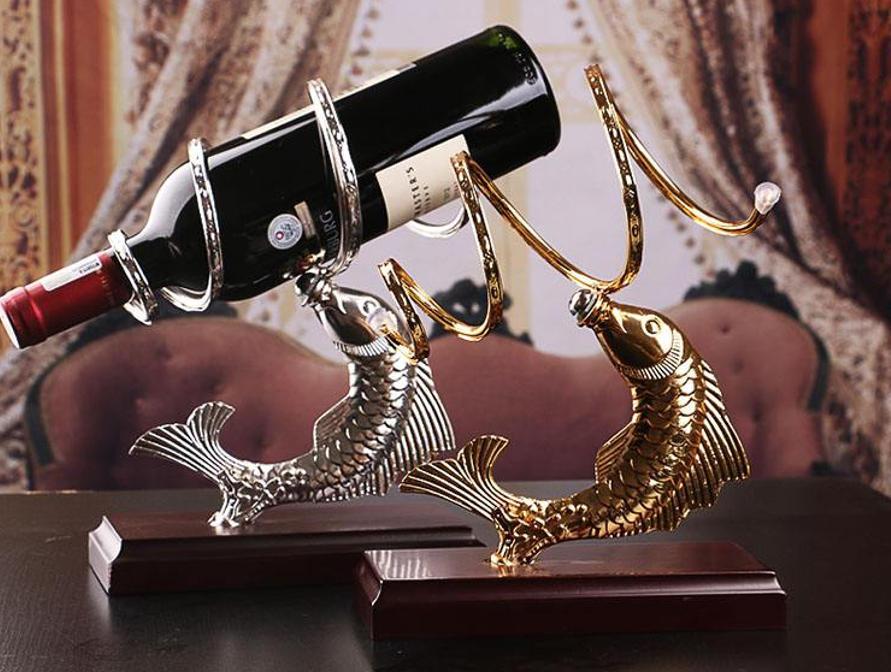 风雷铁艺 「双鲤承祥」系列 手工鎏金银鲤酒架